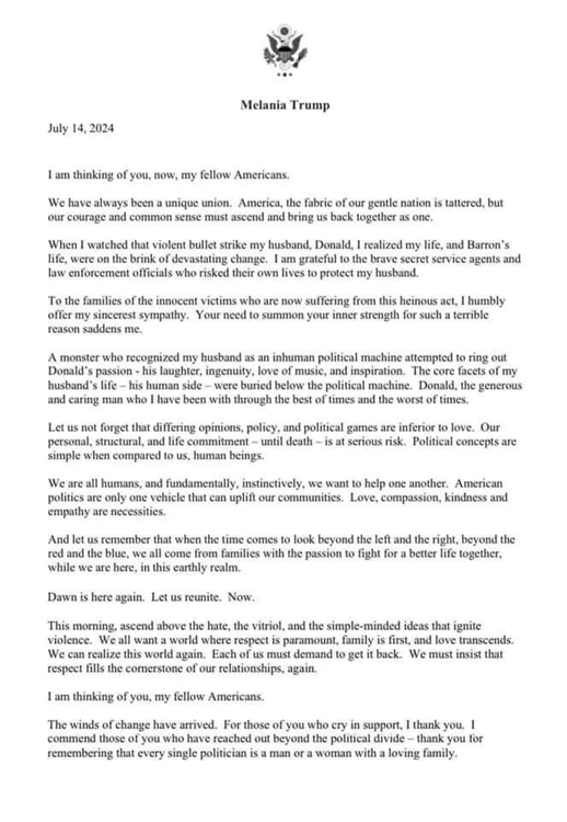 melania letter
